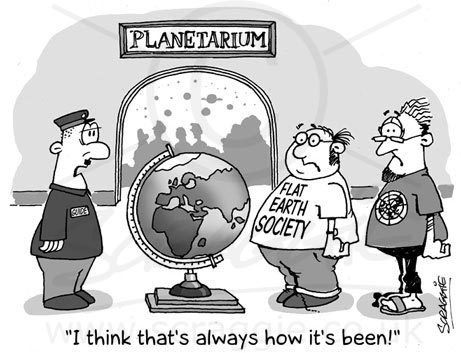 Flat Earth Society gag cartoon